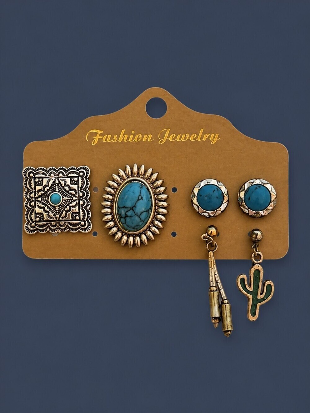 Vtg Set of Four Single and One Pair Western Cowgirl Dangle Post Earrings